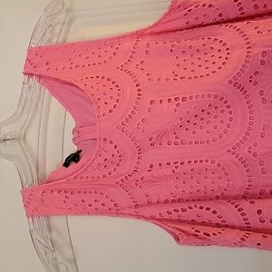 Sleeveless coral shift pineapple eyelet dress
